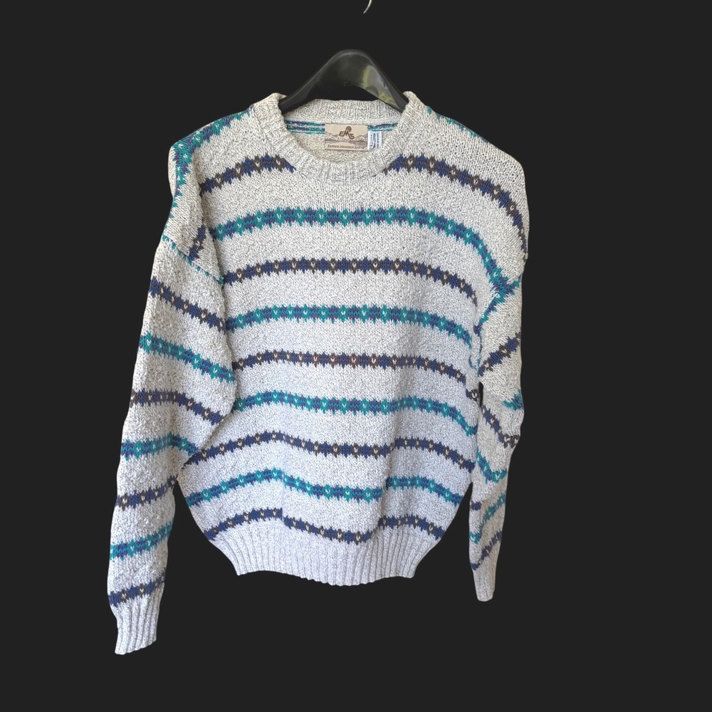 90's EMS Eastern Mountain‎ Sports Large Cotton Knit Striped Crewneck Sweater L